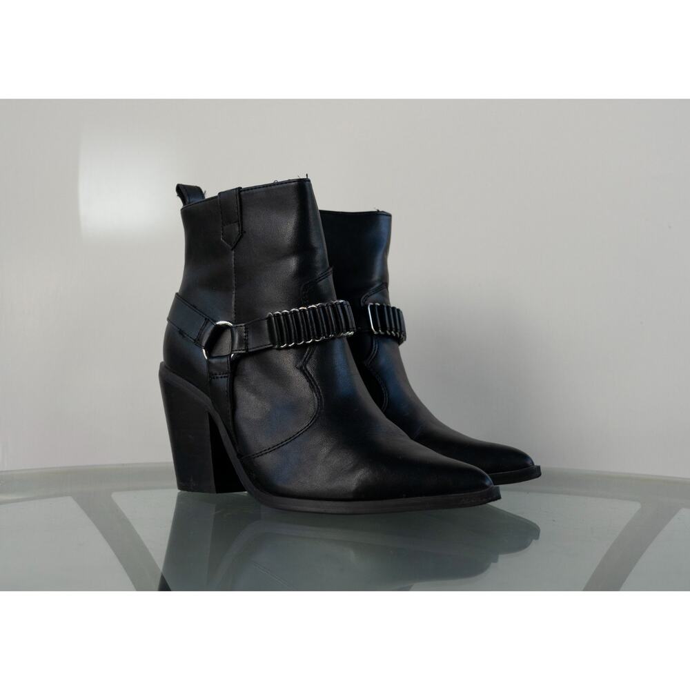 ASOS‎ Wide Fit Maxy Western Ankle Boots With Harness Black Womens Size 7W Wide